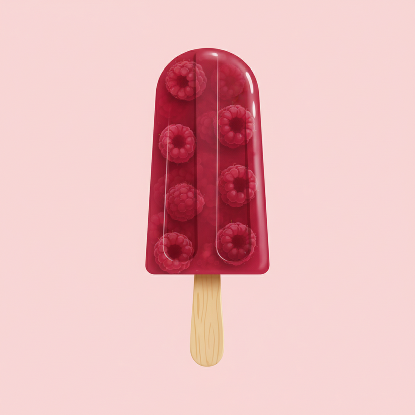 Brown Butters Raspberry Popsicle collection icon on a light pink background