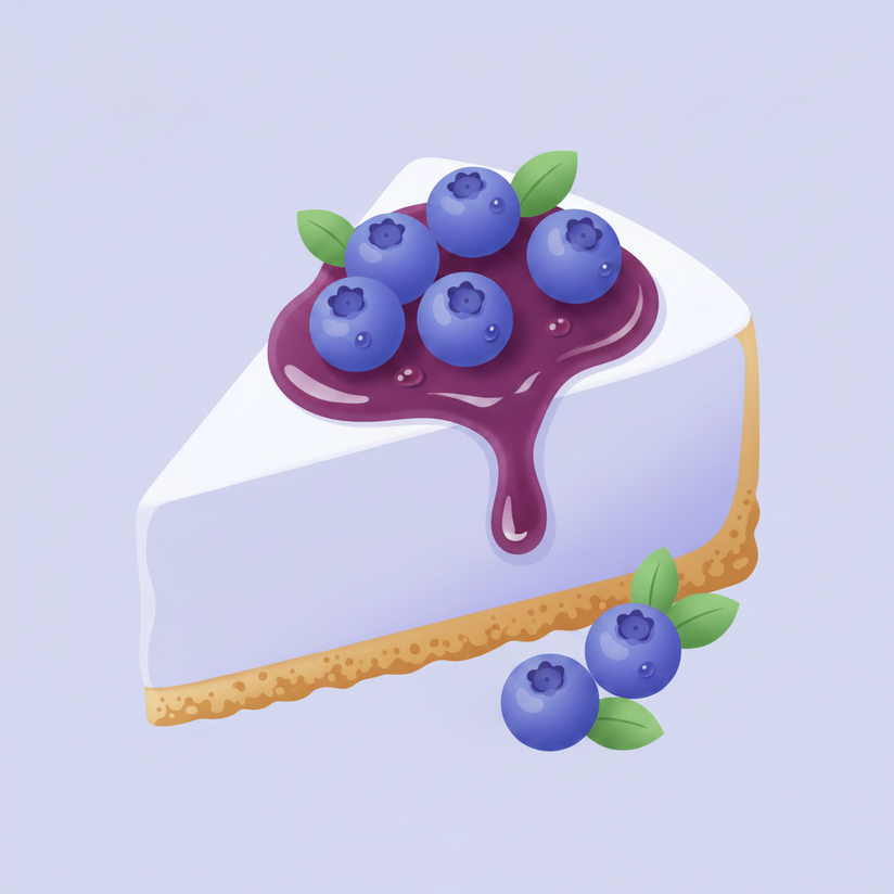 Brown Butters Blueberry Cheesecake collection icon with mauve blueberry sauce