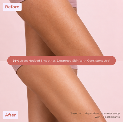 Brown Butters Cookies & Cream Duo before and after legs showing smoother detanned skin
