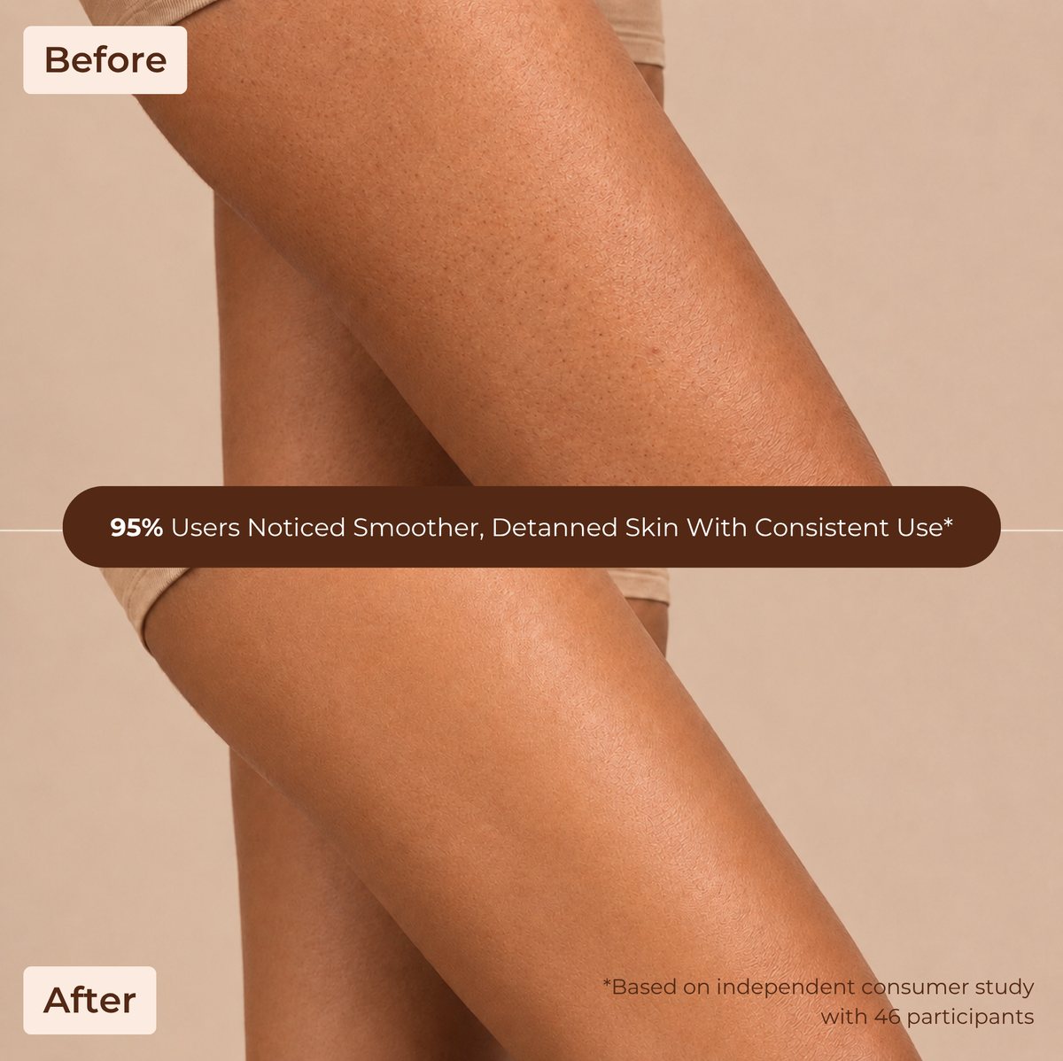 Brown Butters Tropical Vacation Trio before and after legs showing smoother detanned skin