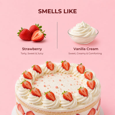 Brown Butters Strawberry Shortcake Body Wash smells like card with juicy strawberry and sweet vanilla cream